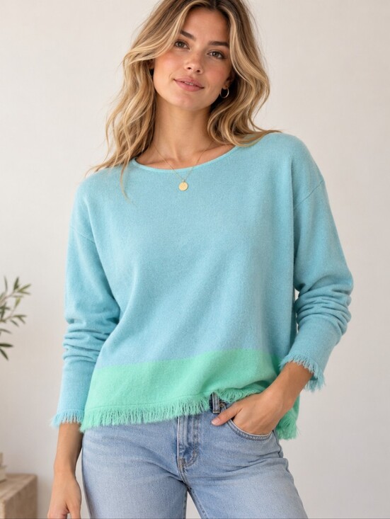 Lilly Pulitzer Sweaters - Lilly Pulitzer Fairfax Cashmere Blue Green Fringe Sweater Small Coastal Luxury